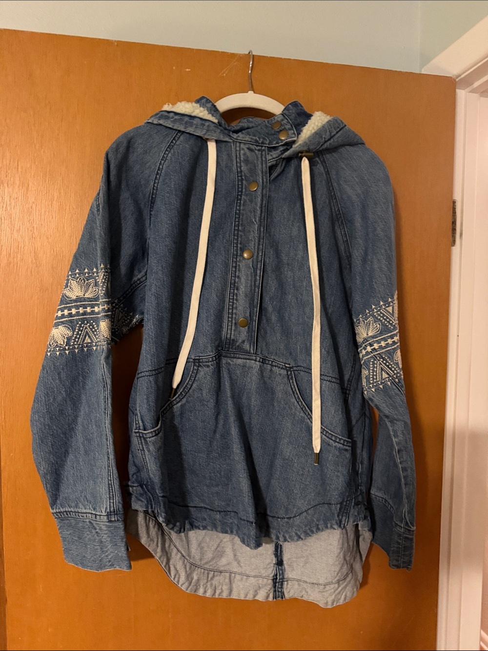 O'Neill Blue Denim Hooded Jacket with White Embroidery